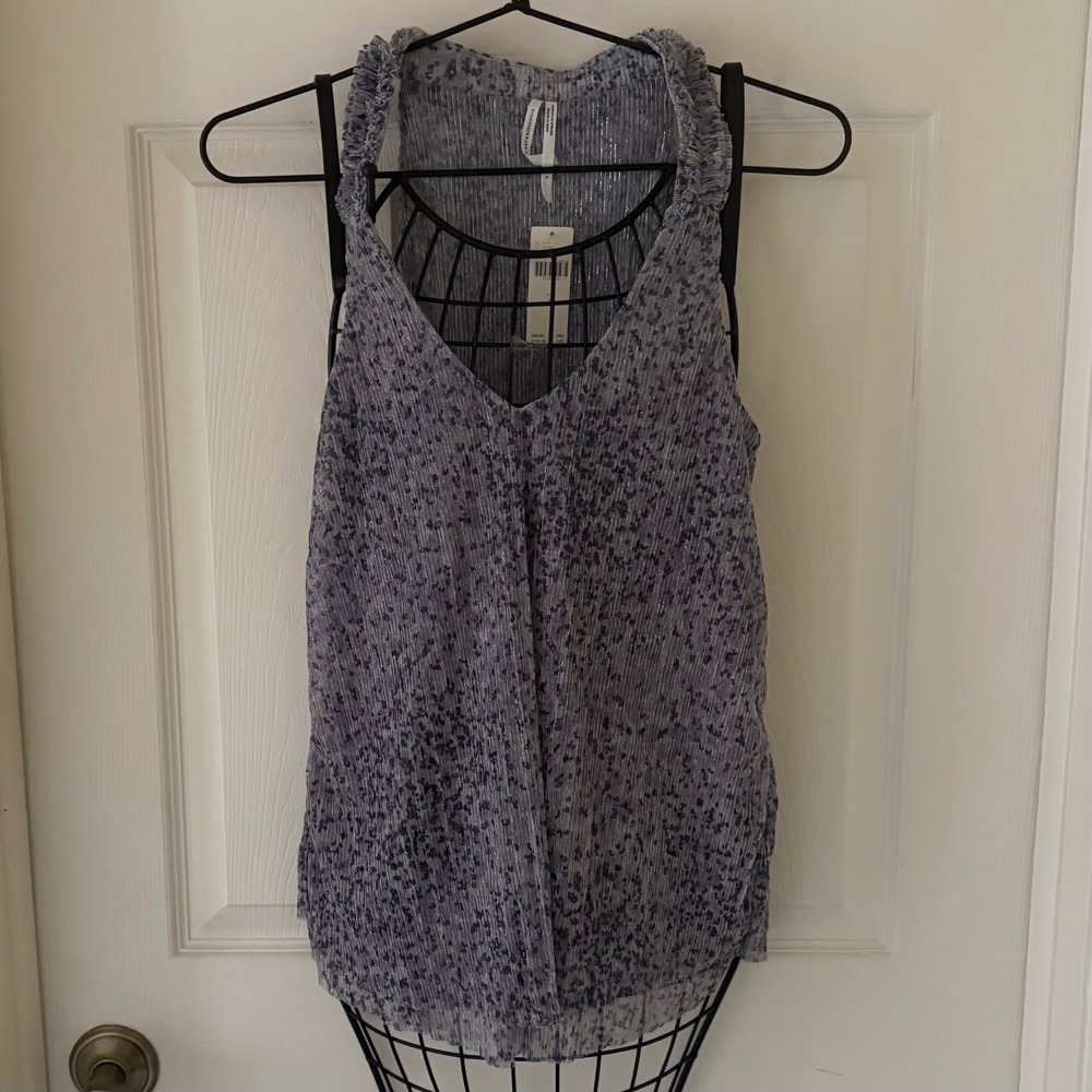 Anthropologie Tank Top Womens Small Silver Metallic Black Print Sleeveless NWT